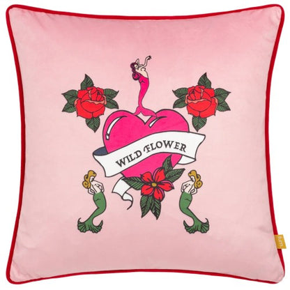 Front - Furn Wild Flower Piped Velvet Cushion Cover