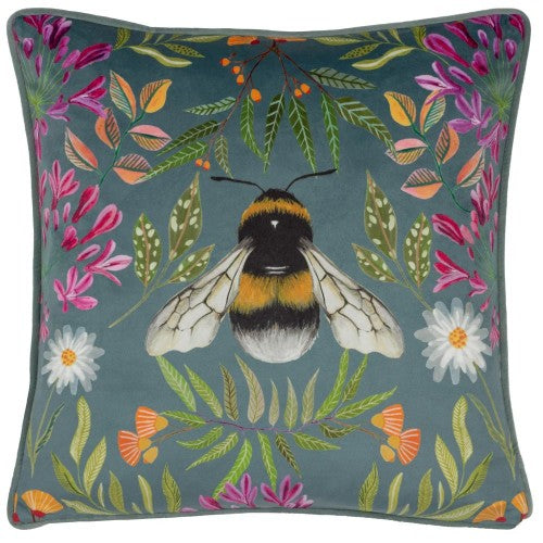 Front - Wylder Nature House of Bloom Zinnia Bee Piped Square Cushion Cover