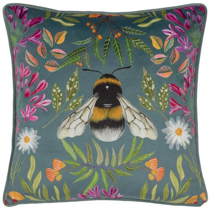 Front - Wylder Nature House of Bloom Zinnia Bee Piped Square Cushion Cover