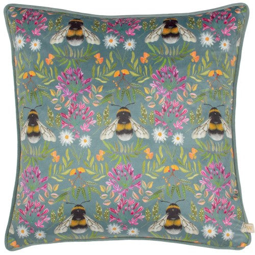Front - Wylder Nature House of Bloom Zinnia Bee Piped Cushion Cover