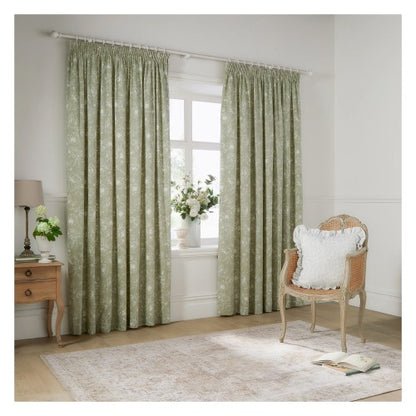 Front - Wylder Bella Lined Floral Pencil Pleat Curtains