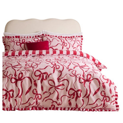 Front - Furn Lavieen Bows Reversible Duvet Cover Set