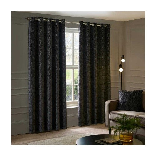 Front - Paoletti Manhattan Velvet Eyelet Curtains