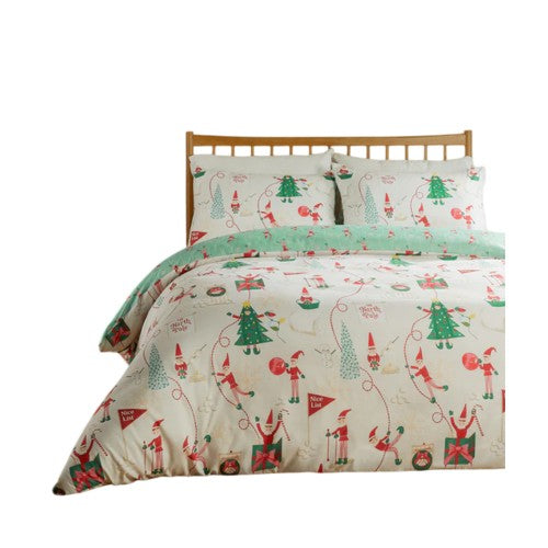 Front - Duvet Day Elfie Reversible Soft Touch Printed Christmas Duvet Cover Set