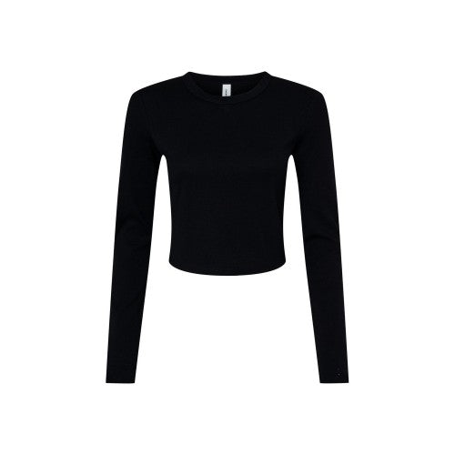 Front - Bella + Canvas Womens/Ladies Plain Micro-Rib Long-Sleeved Crop Top