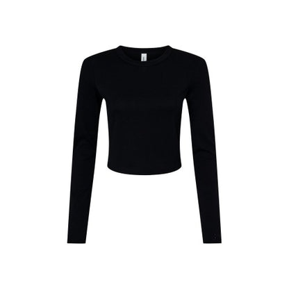 Front - Bella + Canvas Womens/Ladies Plain Micro-Rib Long-Sleeved Crop Top