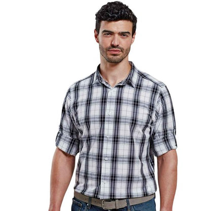 Black-White - Side - Premier Mens Ginmill Checked Long-Sleeved Shirt