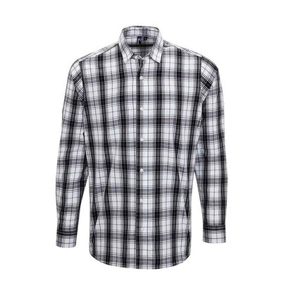 Black-White - Front - Premier Mens Ginmill Checked Long-Sleeved Shirt