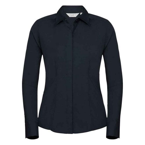 Front - Russell Collection Womens/Ladies Polycotton Fitted Long-Sleeved Shirt