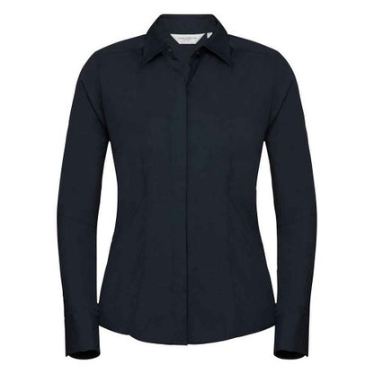 Front - Russell Collection Womens/Ladies Polycotton Fitted Long-Sleeved Shirt