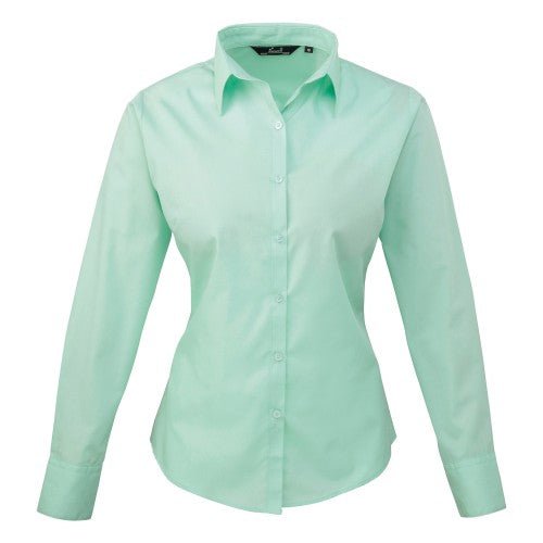 Front - Premier Womens/Ladies Poplin Long-Sleeved Blouse