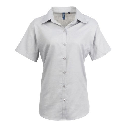 Front - Premier Womens/Ladies Signature Oxford Short Sleeve Work Shirt