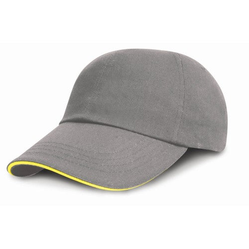 Front - Result Headwear Kids Junior Low Profile Heavy Brushed Cotton Cap With Sandwich Peak