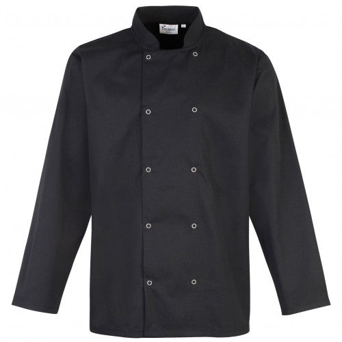 Front - Premier Studded Front Long Sleeve Chefs Jacket / Chefswear