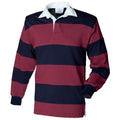Front - Front Row Sewn Stripe Long Sleeve Sports Rugby Polo Shirt