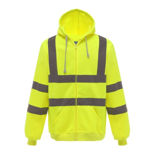 Front - Yoko Mens Hi Visibility Full Zip Reflective Work Hoodie