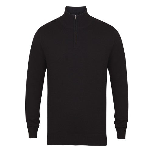 Light Heather - Front - Henbury Mens 1-4 Zip Long Sleeve Jumper