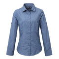 Front - Premier Womens/Ladies Poplin Cross-Dye Roll Sleeve Long Sleeve Shirt