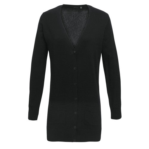 Front - Premier Womens/Ladies Longline V Neck Knitted Cardigan