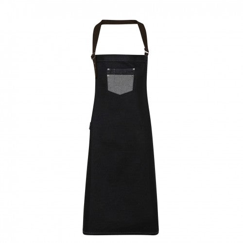 Front - Premier Unisex Adults Division Waxed Look Faux Leather Denim Bib Apron