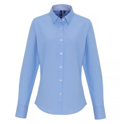 Front - Premier Womens/Ladies Cotton Rich Oxford Stripe Blouse