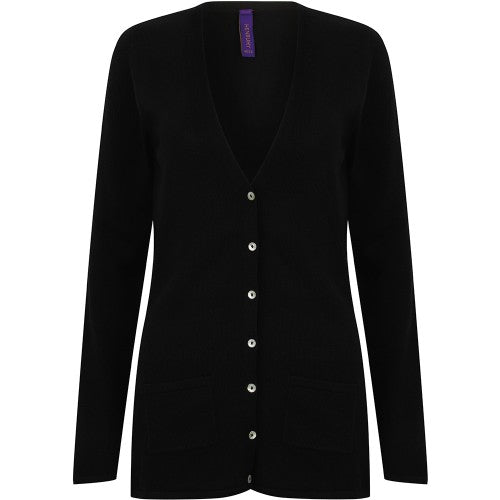 Front - Henbury Ladies/Womens V-Neck Button Fine Knit Cardigan