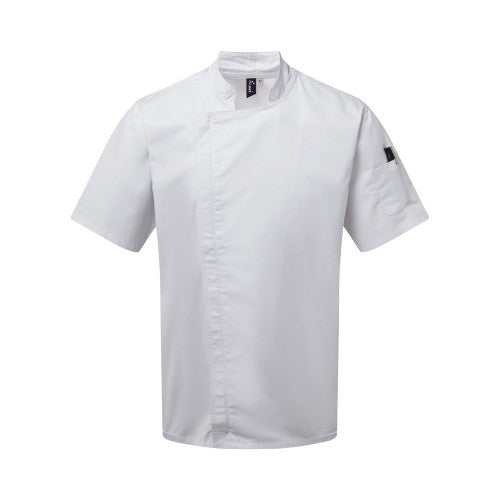 Front - Premier Unisex Adults Chefs Zip-Close Short Sleeve Jacket