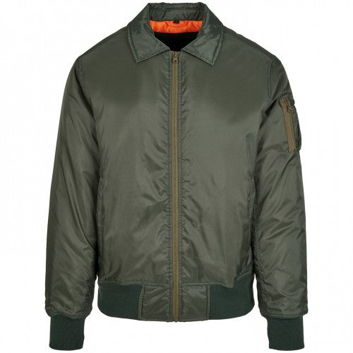 Front - Build Your Brand Mens Collared Bomber Jacket