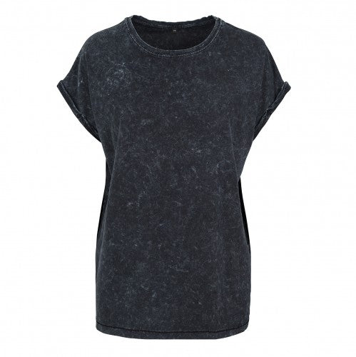 Front - Build Your Brand Womens/Ladies Acid Wash Extended Shoulder T-Shirt
