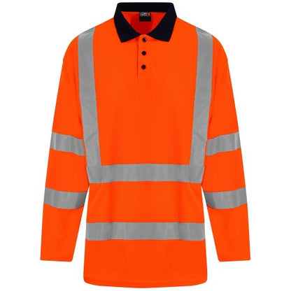 Front - PRORTX Mens High-Vis Long-Sleeved Polo Shirt