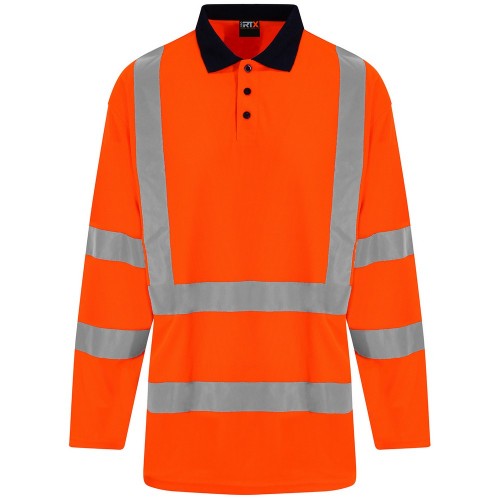 Front - PRORTX Mens High-Vis Long-Sleeved Polo Shirt