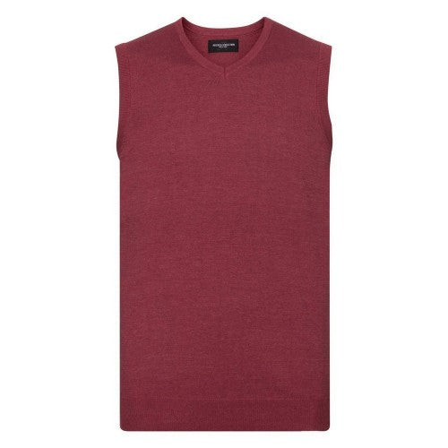 Front - Russell Collection Mens Knitted V Neck Sleeveless Sweatshirt