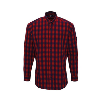 Front - Premier Mens Mulligan Checked Cotton Long-Sleeved Shirt