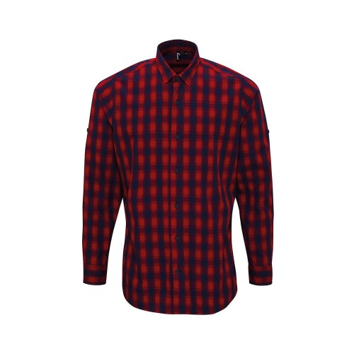Front - Premier Mens Mulligan Checked Cotton Long-Sleeved Shirt