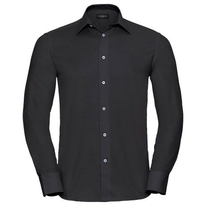 Front - Russell Collection Mens Oxford Easy-Care Tailored Long-Sleeved Shirt