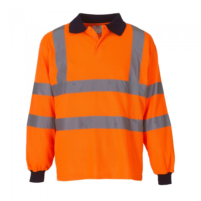 Front - Yoko Unisex Adult Safety Long-Sleeved Hi-Vis Polo Shirt