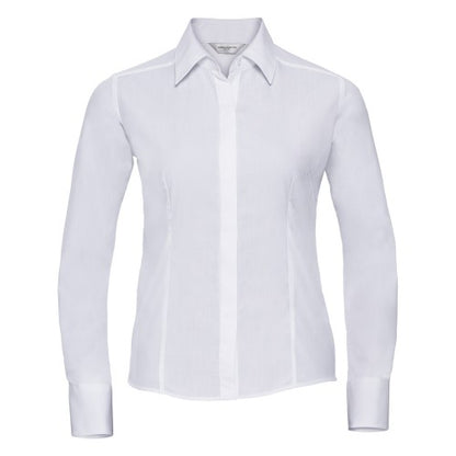 Front - Russell Collection Womens/Ladies Poplin Easy-Care Fitted Long-Sleeved Shirt