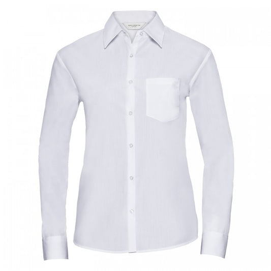 Front - Russell Collection Womens/Ladies Poplin Easy-Care Long-Sleeved Shirt