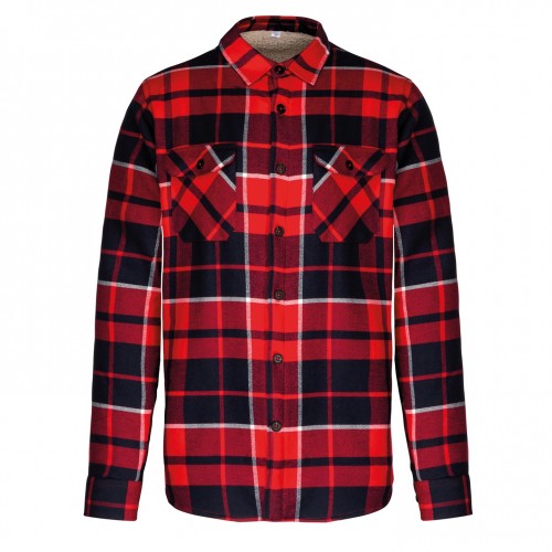 Front - Kariban Mens Checked Sherpa Lined Shirt Jacket