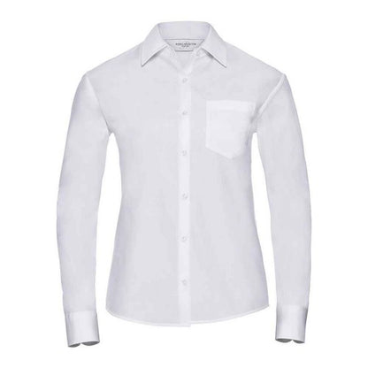 Front - Russell Collection Womens/Ladies Plain Cotton Poplin Easy-Care Long-Sleeved Shirt