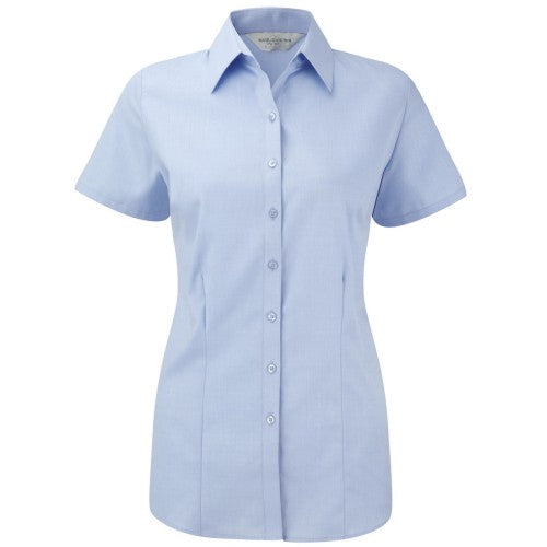 Front - Russell Collection Womens/Ladies Herringbone Short-Sleeved Shirt