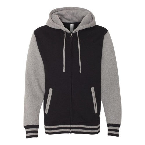 Front - Independent Trading Co. Heavyweight Varsity Full-Zip Hooded Sweatshirt