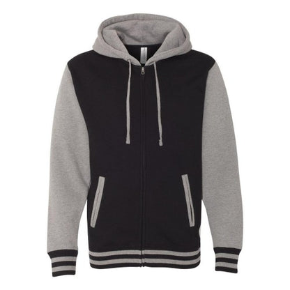 Front - Independent Trading Co. Heavyweight Varsity Full-Zip Hooded Sweatshirt