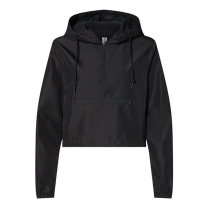Front - Independent Trading Co. Women's Lightweight Quarter-Zip Pullover Crop Windbreaker