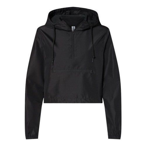 Front - Independent Trading Co. Women's Lightweight Quarter-Zip Pullover Crop Windbreaker