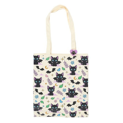 Front - Something Different Cute and Creepy Cat Print Tote Bag