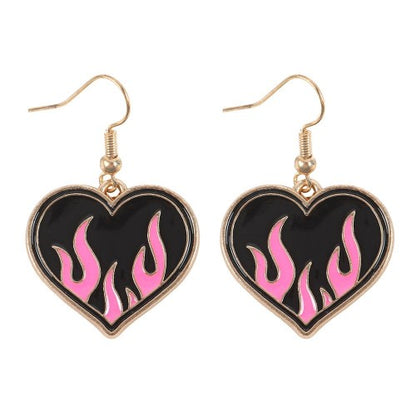 Front - Something Different Flaming Heart Dangle Earrings