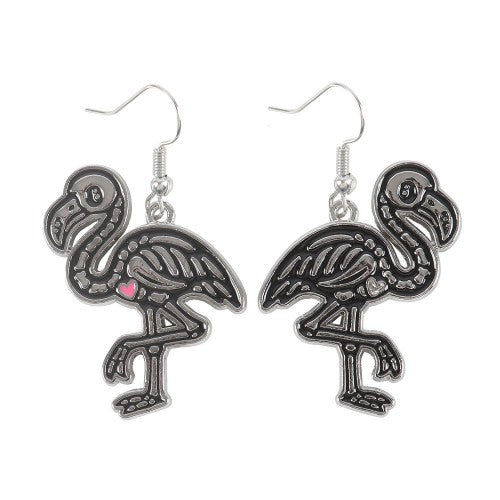 Front - Something Different Dead Hot Days Enamelled Flamingo Skeleton Dangle Earrings
