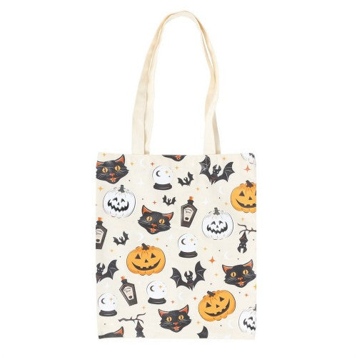 Front - Something Different Spooky Cat And Pumpkin Polycotton Tote Bag