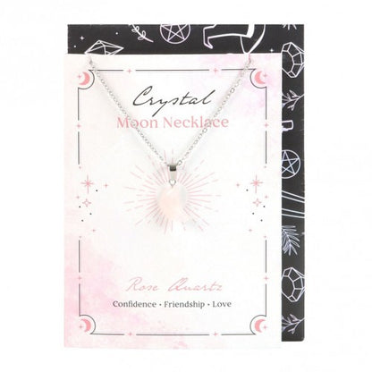 Front - Something Different Rose Quartz Crystal Moon Necklace & Card